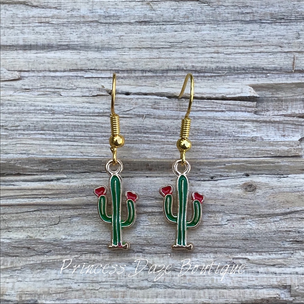 Gold‎ Cactus Dangle Earrings